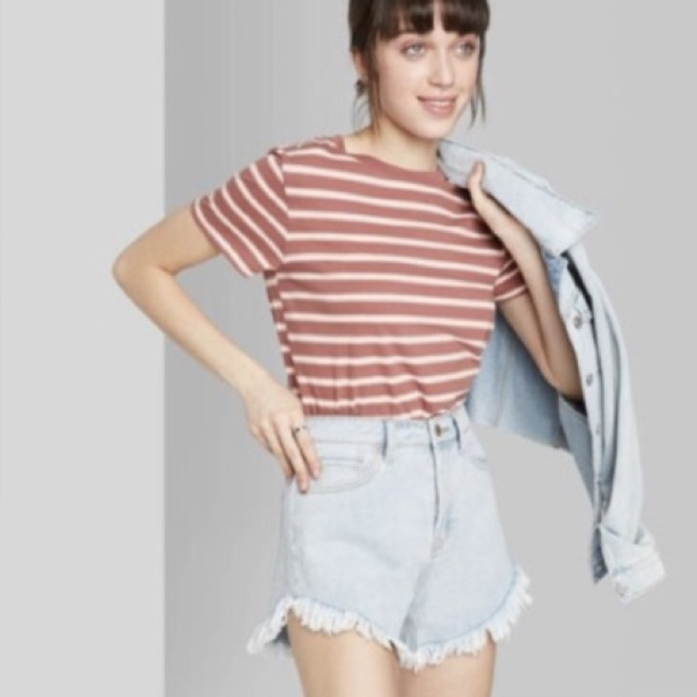Wild Fable Red Brown Crop Fitted Short Sleeve Tee- Size Small